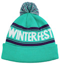 CUSTOM MAKE ROLL-UP OR LONGLINE ACRYLIC BEANIES. YES WE WILL HELP 
								YOU DESIGN AND CHOOSE COLOURS, SIMPLY EMAIL US YOUR LOGO/ARTWORK. COLOUR: TEAL/PURPLE/WHITE with PEPPER & SALT POM POM TYPE DESIGNED FOR MONASH UNIVERSITY CLAYTON CAMPUS WINTERFEST EVENT