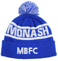 MONASH BLUES FOOTBALL CLUB BEANIE, CUSTOM MAKE ROLL-UP OR LONGLINE ACRYLIC BEANIES. YES WE WILL HELP 
								YOU DESIGN AND CHOOSE COLOURS, SIMPLY EMAIL US YOUR LOGO/ARTWORK. COLOUR: ROYAL/WHITE with PEPPER & SALT POM POM TYPE
