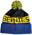 CUSTOM MAKE ROLL-UP OR LONGLINE ACRYLIC BEANIES. YES WE WILL HELP 
								YOU DESIGN AND CHOOSE COLOURS, SIMPLY SEND US YOUR LOGO/ARTWORK ROYAL/YELLOW/BLACK
								WITH YELLOW-BLACK POM POM TYPE