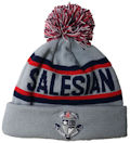 CUSTOM MAKE STOCKING CAP ROLL-UP OR LONGLINE ACRYLIC BEANIES. YES WE WILL HELP 
								YOU DESIGN AND CHOOSE COLOURS, SIMPLY EMAIL US YOUR LOGO/ARTWORK. COLOUR: GREY/NAVY/RED/WHITE with PEPPER & SALT POM POM TYPE DESIGNED FOR SALESIAN COLLEGE VICTORIA