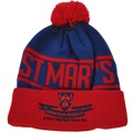 CUSTOM MAKE ROLL-UP OR LONGLINE ACRYLIC BEANIES. YES WE WILL HELP 
								YOU DESIGN AND CHOOSE COLOURS, SIMPLY SEND US YOUR LOGO/ARTWORK. THIS ONE WE DESIGNED & MANUFACTURED FOR ST MARY'S COLLEGE COLOUR: ROYAL/RED
								WITH REDPOM POM TYPE