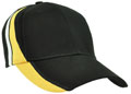 FRONT VIEW OF BASEBALL CAP BLACK/GOLD/WHITE